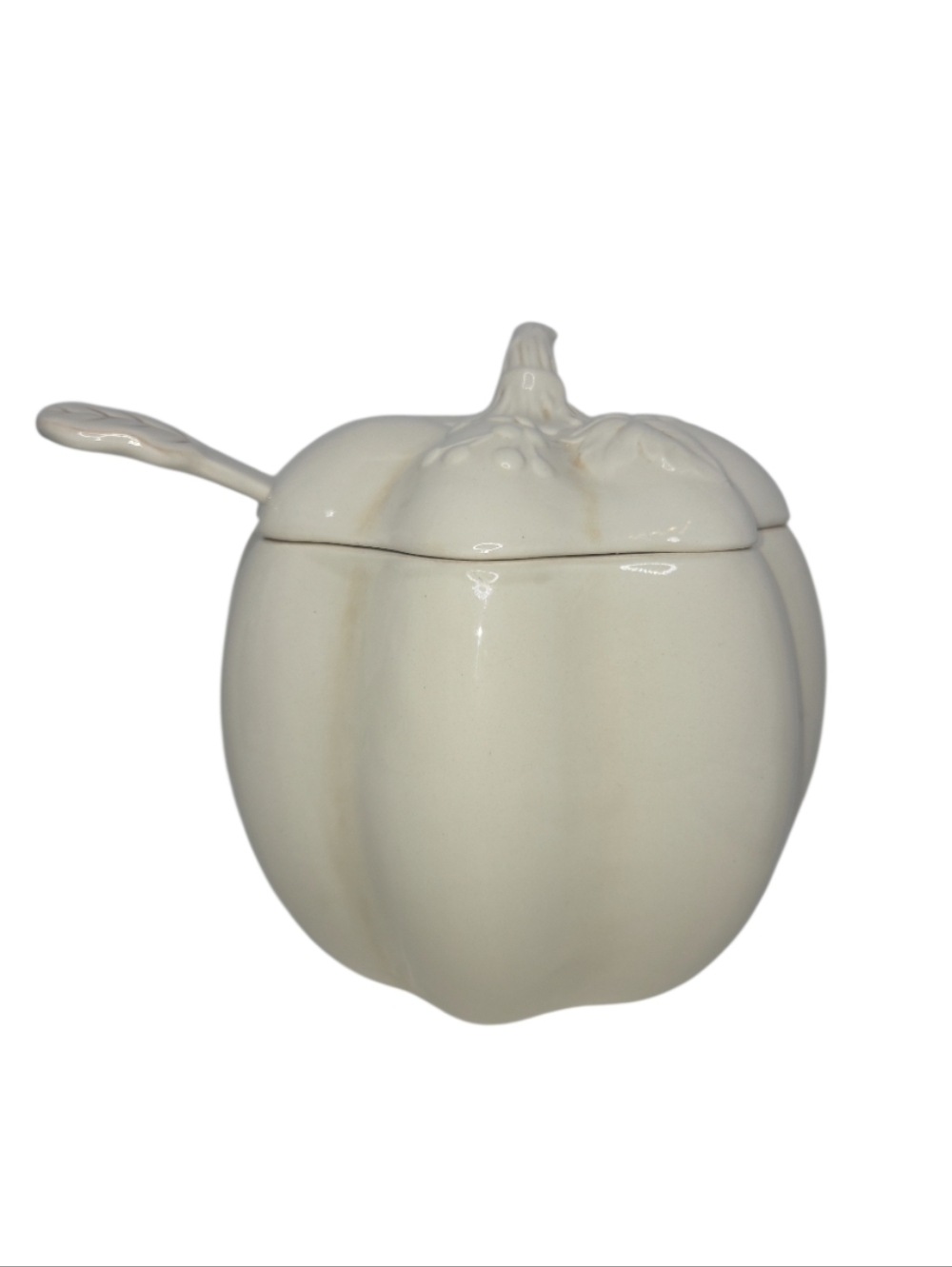 Fall Cream Ceramic Pumpkin Soup Tureen Punch Bowl With Ladle